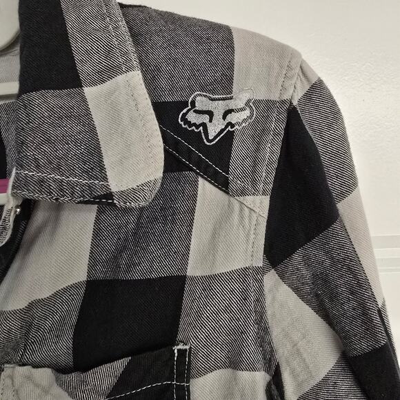 Women's Y2K Fox Black & Gray Flannel Snap Front Long Sleeve Top | Size XS - Picture 5 of 11
